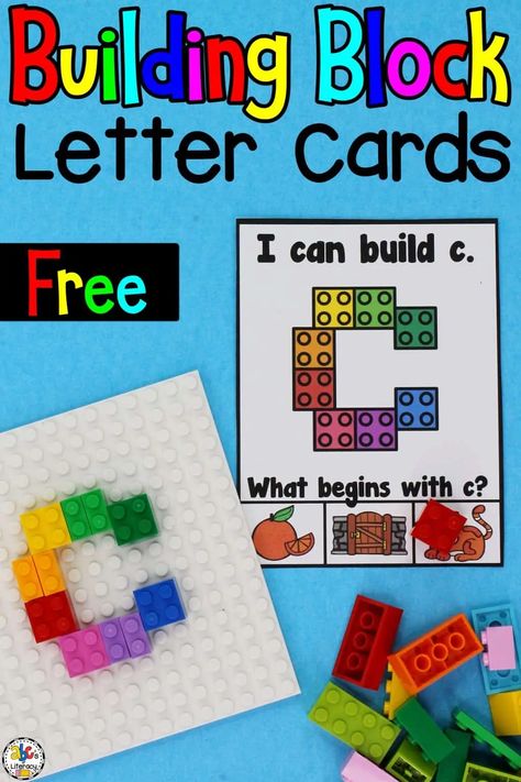 These Building Blocks Lowercase Letter Cards are a hands-on way for kids to work on letter recognition, beginning sounds, fine motor skills, and much more! Block Station Preschool, Build A Letter Free Printable, Number Recognition Sensory Bin, What Can I Build With Legos, Lego Literacy Activities, Lego Alphabet Letters Free Printable, Abc Center Preschool, Lego Letters Printable Free, Printable Block Letters