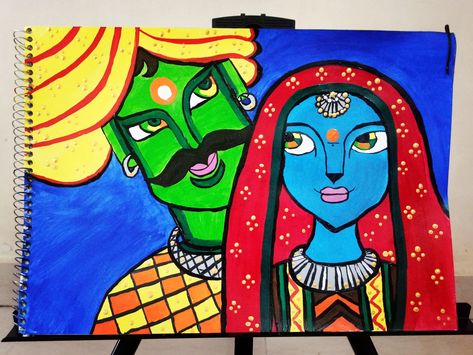 Rajasthani Couple Painting, Rajasthani Couple, Rajasthani Painting, Cotton Tops Designs, Pichwai Painting, Couple Painting, Couple Art, Cotton Tops, Unique Art