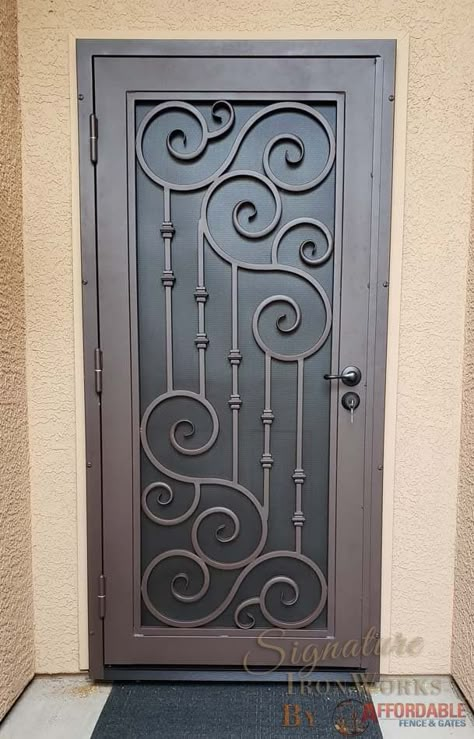 Tucson Security Doors & Security Screen Doors - Affordable Fence and Gates Front Iron Door Design, Steel Security Doors Metal Gates, Steel Doors Design, Steel Security Doors Design, Security Door Design Front Entry, Metal Door Design Outdoor, Metal Gate Door, Security Door Design, Wrought Iron Security Doors