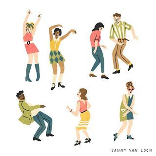 Loon Illustration, Dancing Drawing, Dancing Drawings, Swinging Sixties, People Dancing, Painting People, People Illustration, Illustration Girl, Animation Design