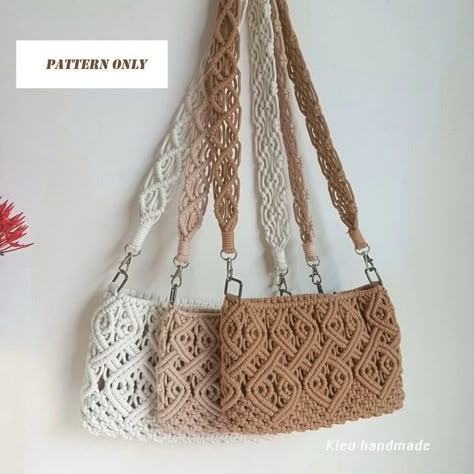 Macrame Bags Pattern, Macrame Simple Diy, Macrame Bag Pattern, Macrame Bag Tutorial, Macrame Wedding Decor, Macrame Handbag, Simpul Makrame, Pola Macrame, Crochet Pouf