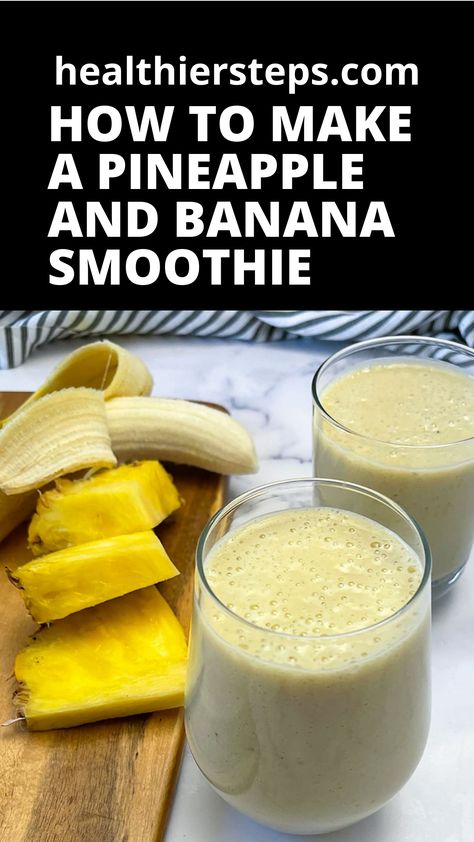 Learn How to Make Pineapple and Banana Smoothie: Ingredients *1 cup almond milk *1 cup frozen pineapple, or fresh *1 banana, preferably frozen *1 cup ice cubes, for thicker smoothies or if you're using fresh fruits Banana And Pineapple Smoothie, Banana Pineapple Smoothie Recipes, Frozen Pineapple Recipes, Frozen Pineapple Smoothie, Banana Smoothie Recipe Easy No Yogurt, Banana Smoothie Recipe Without Yogurt, Pineapple Banana Smoothie Healthy, Pineapple Smoothie Recipes Fat Burning, Pineapple Yogurt Smoothie