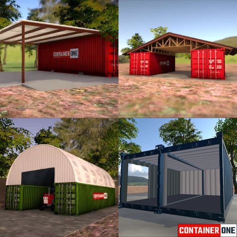 12 Epic Shipping Container Garage and Carport Ideas Container Event Space, Conex Box Storage Ideas, Shipping Container Carport Garage, Shipping Container Uses, Garage Made From Shipping Containers, Connex Shop, Container Garage Design, Shipping Container Sheds Garages, Sea Can Garage Shipping Containers