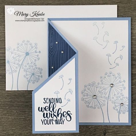 Dandelion Cards, Fancy Fold Card Tutorials, Dandelion Wishes, Get Well Wishes, Dandelion Wish, Fun Folds, Card Folds, Shaped Cards, Card Making Tutorials