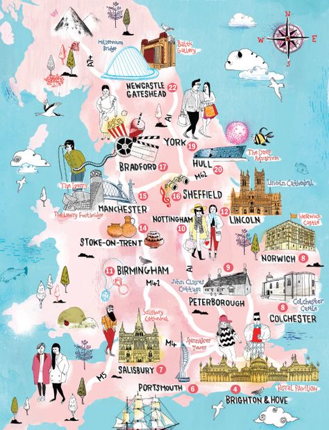 Cities In England, Map Of England, London Travel Guide, Visiting England, Voyage Europe, Things To Do In London, England And Scotland, Illustrated Map, Summer Bucket Lists