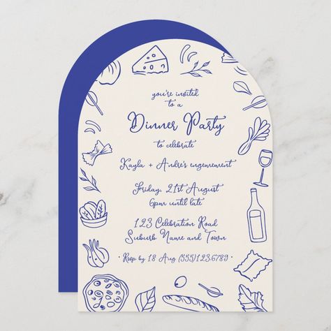 Dinner party hand drawn invitation Italian Party Invitations, Supper Club Invitation, Tomato Party, Dinner Party Vibes, Arch Invitation, Dad Christmas Card, Hand Drawn Invitation, Event Invitation Design, Party Arch