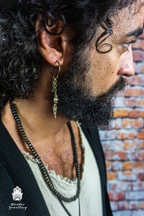 Mens Long Earring, Men’s Dangle Earring, Mens Dangle Earrings, Man Earrings, Earring For Men, Jewelry Wishlist, Divine Masculine, Boho Men, Bead Earring