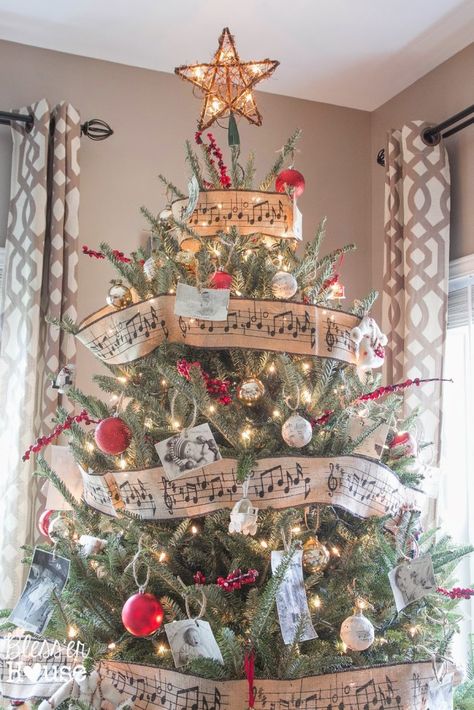 Eclectic Christmas, Music Christmas Ornaments, Cheap Christmas Trees, Cozy Eclectic, Music Tree, Holiday Home Tour, Christmas Traditions Family, Cheap Christmas, Family Album