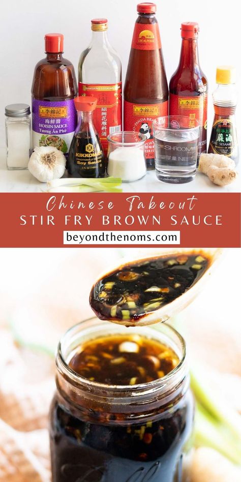 Brown sauce is a versatile sauce for stir fry dishes. It's full of aromatics like ginger, garlic, and scallions and adds a rich and savory flavor to your favorite stir fry dishes. #stirfry #brownsauce Classic Stir Fry Sauce, Stir Fry Sauce With Fish Sauce, Brown Garlic Sauce Stir Fry, Oyster Stir Fry Sauce, Mongolian Sauce Recipe Stir Fry, Sweet Stir Fry Sauce Recipes, Japanese Chicken Stir Fry, Brown Stir Fry Sauce, Mongolian Stir Fry Sauce