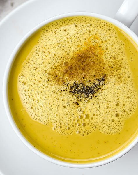 Vegan Golden Milk is made with dairy-free milk, turmeric, ginger, and cinnamon. Ready in just 5 minutes, it’s sweetened with maple syrup, creamy, healthy, and delicious! Golden Milk Latte, Coffee Substitute, Healthy Asian, Turmeric Milk, Turmeric Latte, Coffee Alternative, Fresh Turmeric, Golden Milk, Global Cuisine