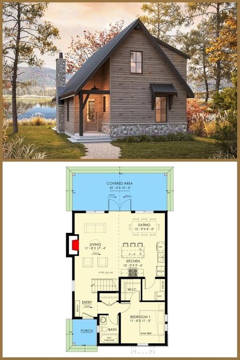 Discover the perfect blend of rustic charm and modern living in this 3-bedroom dual-story mountain cottage with a stunning vaulted back porch. Explore the floor plan that brings the beauty of nature indoors and lets you enjoy mountain views from the comfort of your home. Your mountain retreat awaits! Vaulted Back Porch, Container House Design Ideas, Porch Floor Plan, Modern Cabin Plans, Porch Floor, Cottage Floor Plans, Mountain Cottage, Cabin Floor Plans, Mountain House Plans