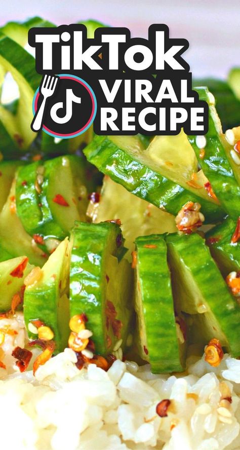 Spiraled Cucumber Recipes, American Cucumber Recipe, Asian Inspired Cucumber Salad, Healthy Asian Cucumber Salad, Hawaiian Pickled Cucumber, Cucumber Pesto Salad, Asian Cucumber Salad Tiktok, Spicy Spiral Cucumber, Tofu Cucumber Salad