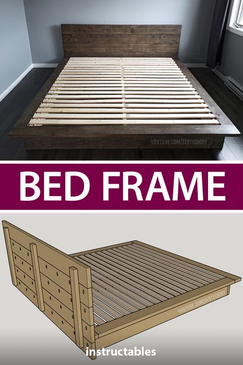 Modern Bed Frame Diy, Full Size Bed Frame Plans, Wooden Bed Frame Plans, Minimalist Bed Frame Wood Diy, Bed Frame Blueprints, Diy California King Bed Frame Plans, Full Size Platform Bed Diy, King Size Floating Bed Frame Diy Plans, Diy Head Bed Board Ideas