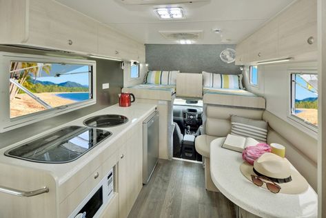 The BEST Compact Motorhome Motorhome Interior Ideas, Motorhomes Interior, Small Motorhomes, Used Campers, Motorhome Interior, Factory Interior, Slide In Camper, Class C Motorhomes, Caravan Interior