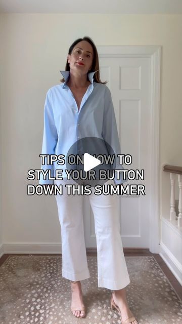 THE STYLIST EFFECT on Instagram: "How to make your button downs more chic this summer. #styletips #thelewellyn #theperfectshirt" Button Down Going Out Outfit, Women Wearing Mens Shirts Button Up, Button Up Shirt Tucked In One Side, How To Style Mens Button Up Shirts Women, Buttoning Up Shirt Reference, Styling Boyfriend Shirt, Button Blouse Hack, How To Style A White Button Down Shirt, How To Make A Shirt More Fitted