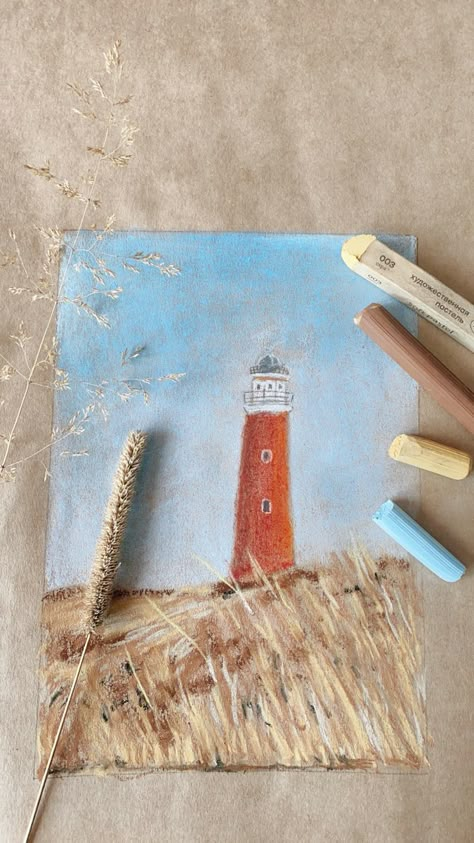 Pastel Painting Seascapes, Beginner Pastel Drawings, Lighthouse Oil Pastel, Chalk Pastel Landscape Easy, Landscape Soft Pastel, Soft Pastels Paintings Easy, Soft Pastel Drawing Landscapes, Soft Pastel Art Easy, Soft Pastel Landscape Paintings