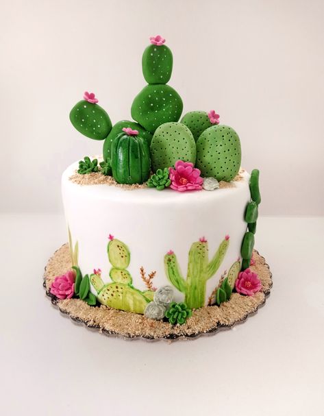 Plant Cakes Ideas, Cactus Birthday Cake, Western Birthday Cakes, Nature Cake, Cactus Birthday, 14th Birthday Cakes, Cactus Cake, Chicken Cake, Fiesta Cake