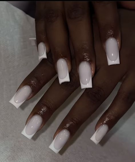 White In White Nails, White Acrylic Nails With White Tip, Milky White Nails White Tip, French Tips Classic, Natural White Acrylic Nails, Milky White Gel X Nails, White Designs Acrylic Nails, White One White French Nails, White Nail With White French Tip