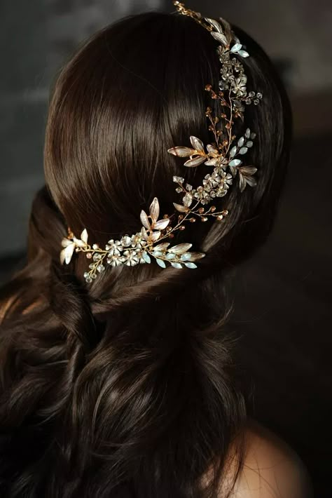 Vine With Flowers, Gold Wedding Hair Piece, Head Jewellery, Gold Hair Piece, Opal Hair, Wedding Hairpiece, Wedding Hair Wreath, Crystal Hair Vine, Bride Headpiece