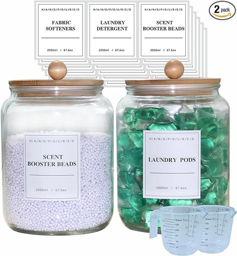 Amazon.com: TAAMOG 2 Pack Half Gallon Glass Jars For Laundry Room Organization And Storage, Laundry Pods Container With 18 Pre-Printed Labels, Bamboo Lids Airtight Seal,2 Measuring Cup: Home & Kitchen Glass Containers With Lids, Laundry Makeover, Gallon Glass Jars, Dishwasher Pods, Small Laundry Room Makeover, Large Glass Jars, Shaker Pegs, Laundry Pods, Laundry Scents