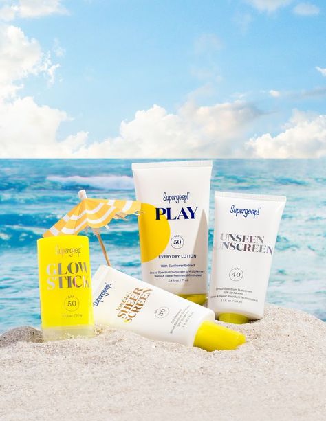 No ocean, no problem! I recreated a beach scene right from the comfort of my studio! #productphotography #commercialphotography #skincarephotography #studiophotography Summer Product Ads, Sunscreen Photoshoot Ideas, Product Beach Photography, Ocean Product Photography, Travel Product Photography, Sunscreen Photography Ideas, Sun Screen Photography, Spf Photography, Beach Product Shoot