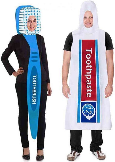 Toothbrush And Toothpaste Costume, Funny Costume Duos, Matching Halloween Costumes For Besties Funny, Funny Costume Ideas For 2 Friends, Funny Halloween Duo Costumes, Matching Halloween Costumes For 2, Toothpaste Costume, Funny Women Costumes, Funny Duo Costumes