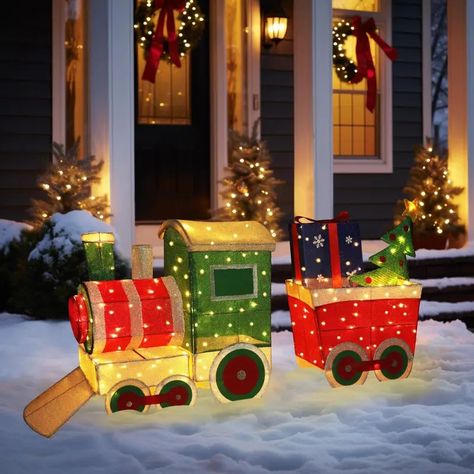 5ft Christmas Train Set With 170 Led Lights Outdoor Christmas Decorations Christmas Decor For Christmas Party Holiday Outdoor Garden Lawn Yard Decorations | Shop Now For Limited-time Deals | Temu Lights For Decoration, Train Yard, Holiday Yard Decorations, Christmas Train Set, Christmas Topiary, Train Light, Planting Garden, Train Decor, Creative Food Art