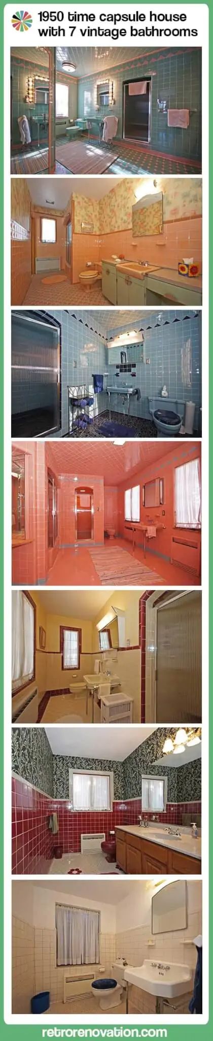 1950 time capsule house with 7 vintage bathrooms - Grosse Point Park, Mich. - Retro Renovation 50s Bathroom, Time Capsule House, Bathroom Restoration, Tiled Showers, Capsule House, Mommie Dearest, Grosse Pointe, Home Improvement Loans, House Bathrooms