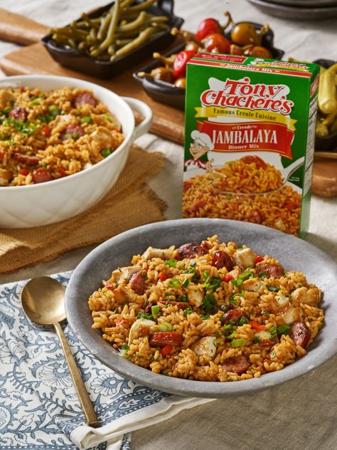 Tony Chachere Gumbo Recipe, Tony Chachere Recipes, Jambalaya Rice, Cheesy Chicken And Rice, Cajun Rice, Chicken And Sausage Jambalaya, Sausage Jambalaya, Rice Bake, Chicken And Sausage