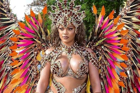 Bedazzled Costume, Rihanna Carnival, Rihanna Barbados, Newport Beach Homes, Feathered Wings, Full Body Costumes, Desi Arnaz, Caribbean Carnival, High Fashion Looks