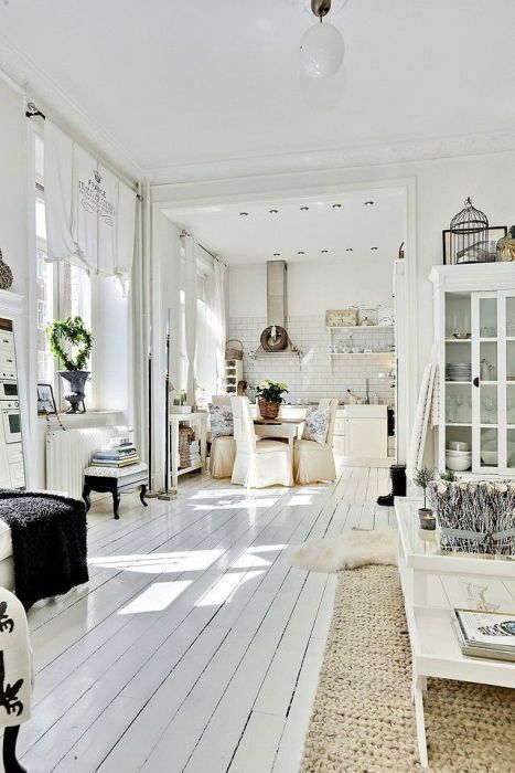 Scandinavian Cottage Decor - 11 Beautiful Examples Shabby Chic Lounge, Scandinavian Cottage, Painted Wood Floors, White Wood Floors, Shabby Chic Decorating, Scandinavian Style Home, Interior Design Per La Casa, Interior Minimalista, 아파트 인테리어