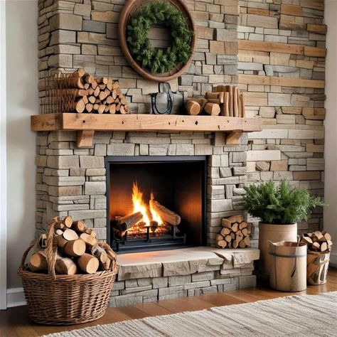 White stone fireplaces