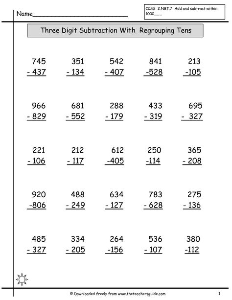 three digit subtraction worksheet Three Digit Subtraction, Subtraction With Borrowing, 3 Digit Subtraction, Subtraction With Regrouping Worksheets, Math Subtraction Worksheets, Regrouping Subtraction, Subtraction With Regrouping, Math Addition Worksheets, Math Subtraction