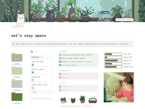 Simple Notion Setup, My Notion Setup, Aesthetic Notion Notes, Notion Setup Ideas, Minimal Notion Setup, Notion Set Up Ideas, Notion Green Aesthetic Template, Wesley Anna Notion Library, Background Notion Aesthetic