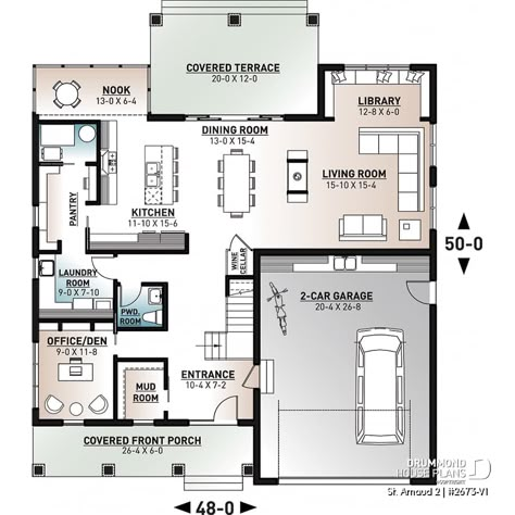 House plan 5 bedrooms, 4.5 bathrooms, garage, 2673-V1 | Drummond House Plans Kitchen Blueprints, Drummond House Plans, Standing Seam Metal Roof, Modern Farm House, Board And Batten Siding, Large Pantry, Architectural Design House Plans, Bed Modern, Family Of Five