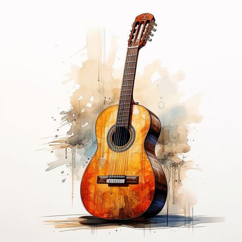 Guitar art Guitar Art Project, Drawing Guitar, Guitar Art Painting, Guitar Sketch, Guitar Clipart, Musical Instruments Drawing, Guitar Illustration, Guitar Drawing, Whimsical Art Paintings