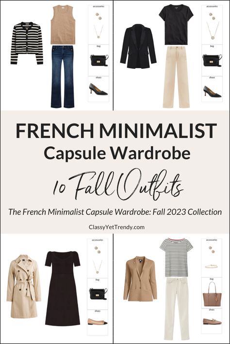 French Fall Outfits 2023, Classic Yet Trendy, Minimalist Fall Wardrobe 2023, Classy Yet Trendy 2023, Classy Capsule Wardrobe 2023, Weekly Capsule Wardrobe, French Inspired Fall Outfits, 2023 Fall Wardrobe Capsule, Minimalist Outfits Women Fall