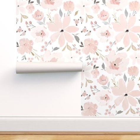 IBD Gracie Grace Golden Jumbo - Spoonflower Farmhouse Nursery, Nursery Room Design, Girl Nursery Room, Stick On Wallpaper, Wallpaper Removable, Peel Stick Wallpaper, Baby Girl Nursery, Prepasted Wallpaper, Modern Floral