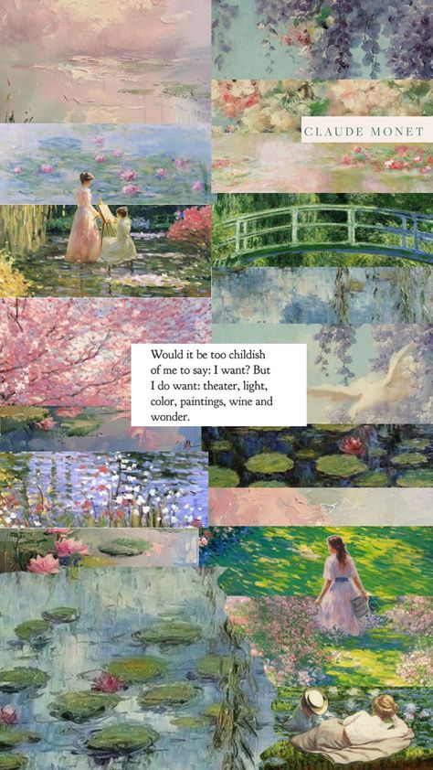 #monet #sylviaplath #art #creative #quote #painting #wallpaper Monet Party Theme, Monet Art Wallpaper, Claude Monet Paintings Wallpaper, Monet Lockscreen, Monet Art Aesthetic, Monet Paintings Impressionism, Claude Monet Aesthetic, Monet Inspired Art, Artist Aesthetic Wallpaper