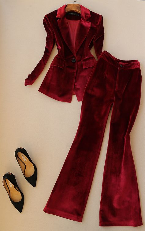 Two Piece Blazer Set, Bell Pants, Velvet Clothes, Mode Abaya, Velvet Suit, Blazer Set, Velvet Blazer, Velvet Pants, Long Sleeve Blazers