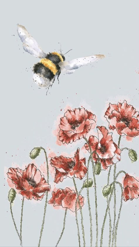 Bee Art Wallpaper, Poppy Wallpaper Iphone, Poppy Wallpaper Aesthetic, Bee Wallpaper Iphone, Bee Wallpaper Aesthetic, Cute Bee Wallpaper, Bumble Bee Aesthetic Wallpaper, Bees Phone Wallpaper, Cute Bee Wallpaper Iphone