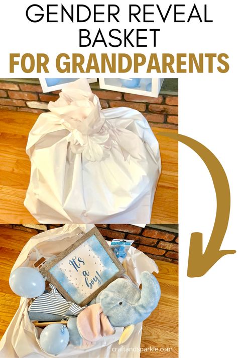 Instead of messy powder or confetti, this easy gender reveal idea puts everything in a crate like a gift. Try this for a socially distant gender reveal with your partner, grandparents, or friends! #genderreveal #boyorgirl Simple Gender Reveal For Grandparents, Grandparents Gender Reveal Ideas, Gender Reveal Gifts For Grandparents, Gender Reveal Ideas For Grandparents, Easy Gender Reveal Ideas, Family Baby Announcement, Gender Reveal Box, Simple Gender Reveal, Crate Crafts