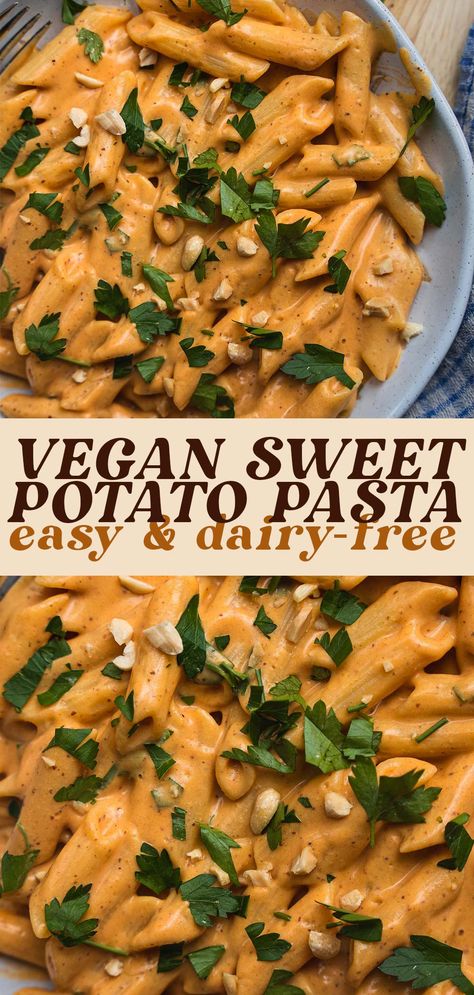 Sweet Potato Pasta Recipe, Sweet Potato Pasta Sauce, Vegan Sweet Potato Recipes, Sweet Potato Sauce, Sweet Potato Pasta, Sweet Potato Dinner, Luteal Phase, Dairy Free Pasta, Potato Dinner