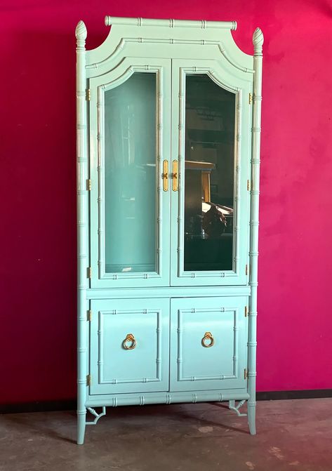 Bamboo China Cabinet, House Bars, Beach House Bar, Cabinet Molding, Bamboo Cabinets, Painted Bamboo, Condo Furniture, China Cabinets, Bamboo Design