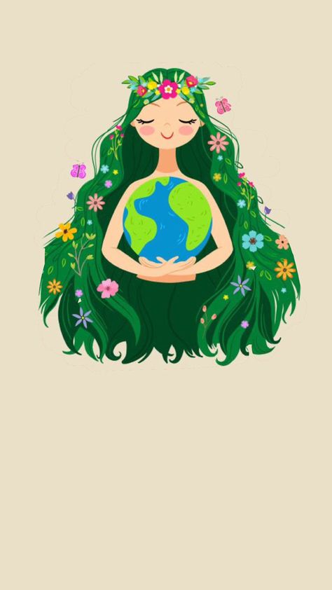 World Nature Day Drawing, Natural Green Wallpaper, Earth Day Painting Ideas, Ekologiyaya Aid Rəsmlər, Earth Day Drawings Art, Green World Drawing, Mother Nature Art Goddesses, Green Nature Drawing, Go Green Poster Drawing