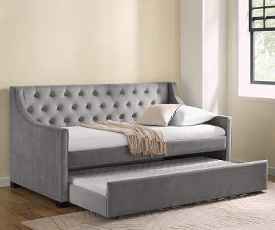 Shop Beds & Bed Frames in Every Size & Style | Big Lots Overstock Beds, Buttercup Cottage, Beds Headboard, Big Lots Furniture, Grey Daybed, Daybed Room, Day Beds, Upholstered Daybed, Guest Room Office