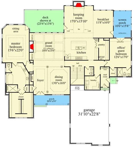 8 Bedroom Mansion, House Plans With Keeping Room, Mansion Layout, Shuttered Windows, Bedroom Mansion, French Entry Doors, Finish Basement, Exercise Space, Grand Room