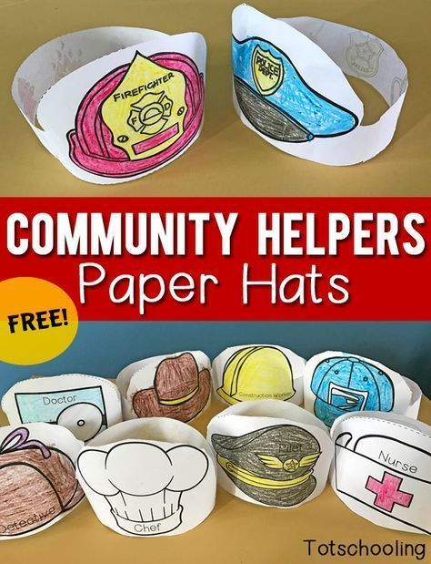 FREE printable Paper Hats that kids can color and wear when learning about community helpers, occupations, or when doing dramatic and pretend play. Great for preschool and kindergarten! Community Helpers Preschool Crafts, Community Helper Lesson, Preschool Community Helpers, Community Helpers Crafts, Community Helpers Preschool Activities, Community Helpers Unit, Community Helpers Theme, Community Helpers Preschool, Community Workers