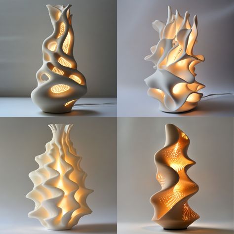 Organic Lamps, Organic Lamp, Clay Lamp, 3d Printed Lamp, Unusual Table Lamps, Drukarka 3d, Ceramic Lamp Base, Organic Sculpture, Organic Structure