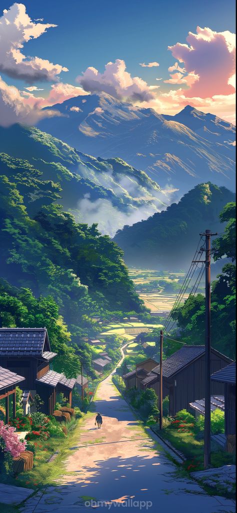 Background Scenery Anime, Anime Beautiful Places, Japan Theme Wallpaper, Anime Peaceful Wallpaper, Asia Aesthetic Wallpaper, Gibbli Wallpapers, Anime Places Aesthetic, Studio Ghibli Scenery Wallpaper, Aesthetic Anime Landscape Wallpaper